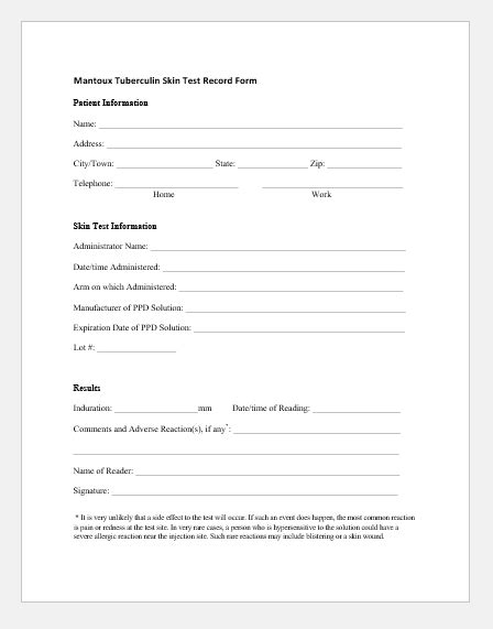 Blank Free Printable Tb Test Form Portal Tutorials