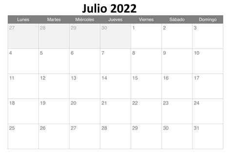 Calendario Julio 2022 Para Imprimir Docalendario
