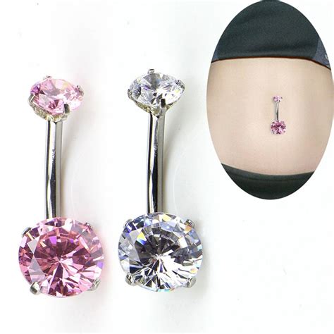 Belly Button Ring Stainless Steel Double Cz Zircon Internal Thread Body