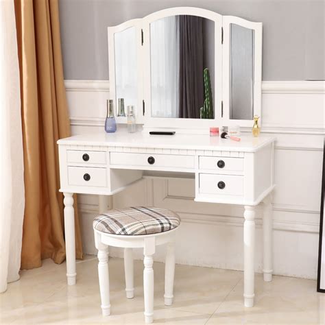 Topcobe Makeup Vanity Set With Drawers Vanity Table With Cushioned