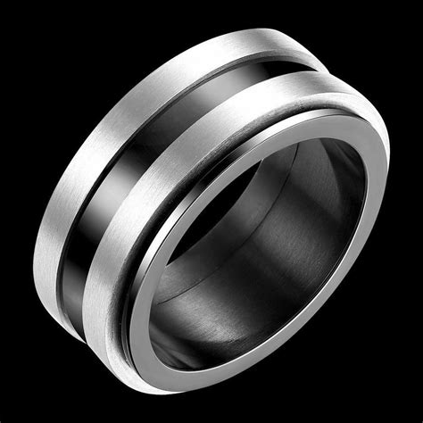 Mens 316l Stainless Steel Spinner Ring Fashion Black Silver Size 10 Usa