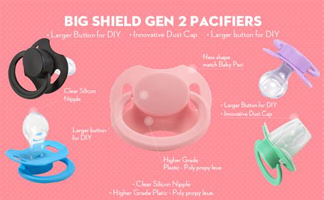 Littleforbig Bigshield Generation Ii Adult Sized Pacifier 3 Paci Pack Black White Green