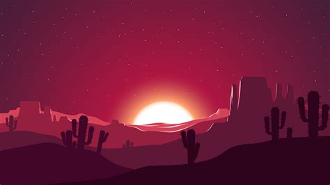 Cactus Sunset Desert Stars Landscape Silhouette Wallpaperhd Artist