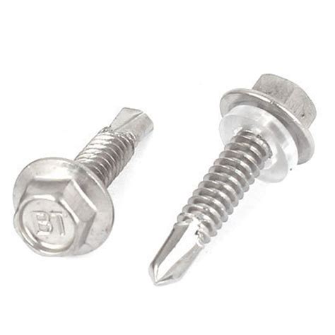 M55x25mm Stainless Steel Hex Washer Head Self Drilling Screws 10 Pcs