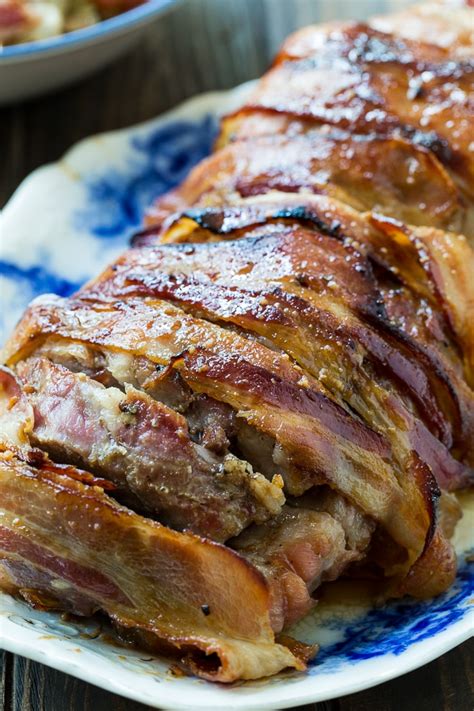 Place on a baking sheet and roast until the bacon just begins to. Bacon Wrapped Maple Glazed Pork Loin - Spicy Southern Kitchen