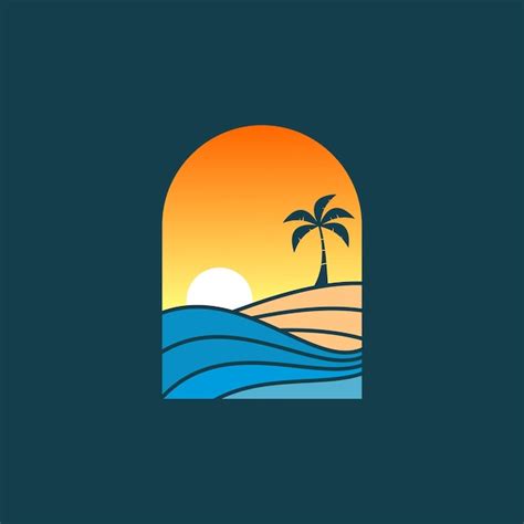 Premium Vector Beautiful Beach Landscape Logo Design Vector Illustration