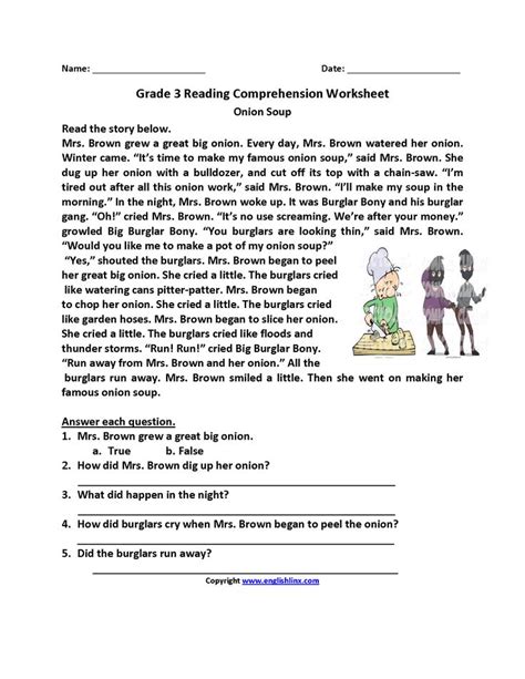 Free Printable Reading Comprehension Worksheets Grade 3