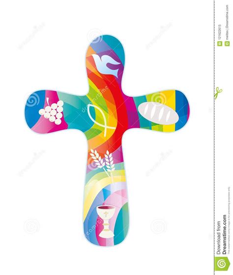 Isolated Christian Cross With Christian Symbols On Mosaic Background