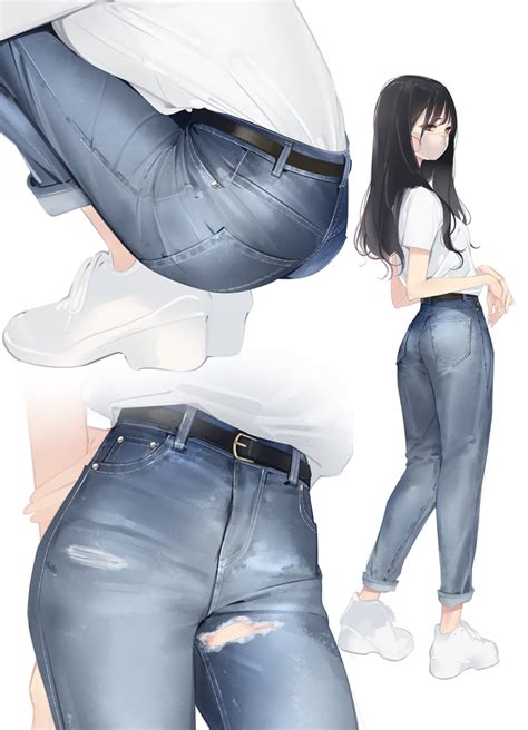 safebooru 1girl ama mitsuki arms behind back ass belt belt buckle black hair brown eyes buckle