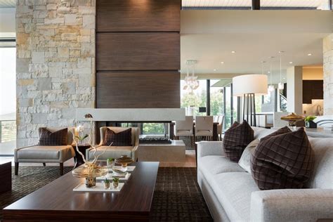 Neutral Modern Living Room With Walnut Panel Fireplace Hgtv
