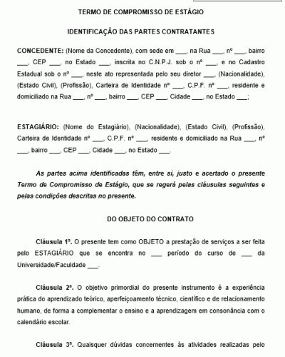 Termo Padrão Para Compromisso De Estágio Estudante Contrato De Estágio