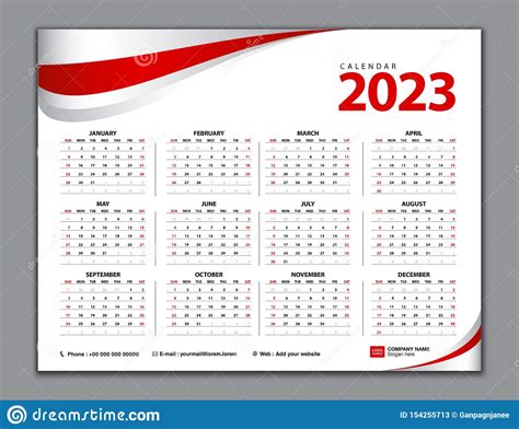 Calendar 2023 Simple Calendar Desk Week Starts From Sunday Set Of