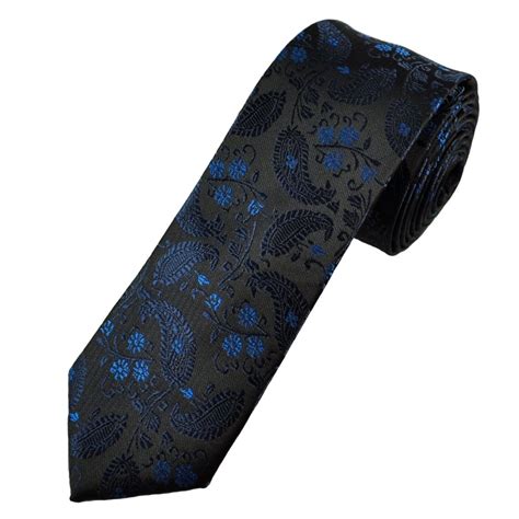 black with royal blue floral patterned narrow men s tie from ties planet uk