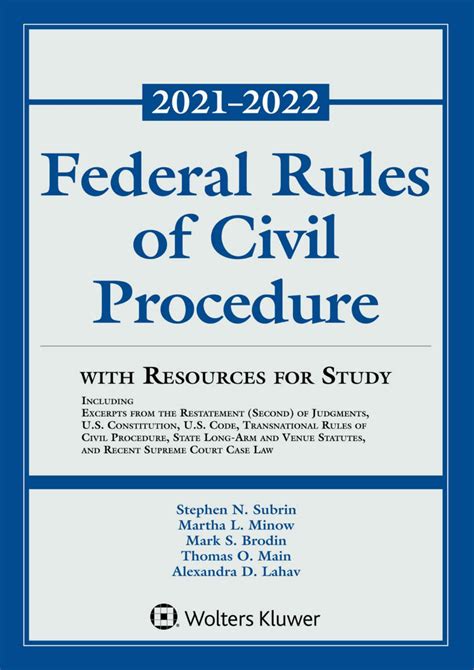 Federal Rules Of Civil Procedure With Resources For Study 2021 2022