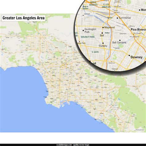 ScalableMaps: Vector map of Los Angeles (gmap regional map theme) | Map vector, Map, Los angeles