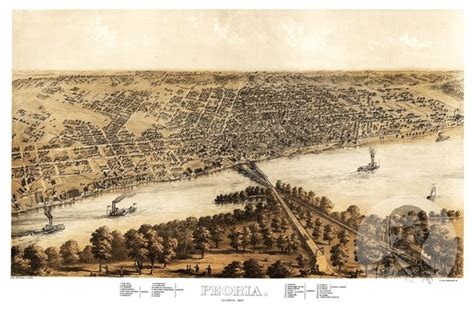 Old Map Of Peoria Illinois 1867 Vintage Map Art Print Contemporary
