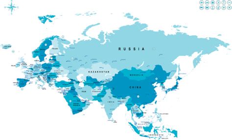 Map Of Eurasia With Countries And Major Cities Marked Stock