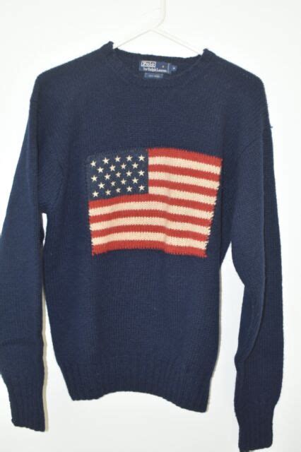 Ralph Lauren Vintage 1990s Wool American Flag Sweater Mens M Ebay