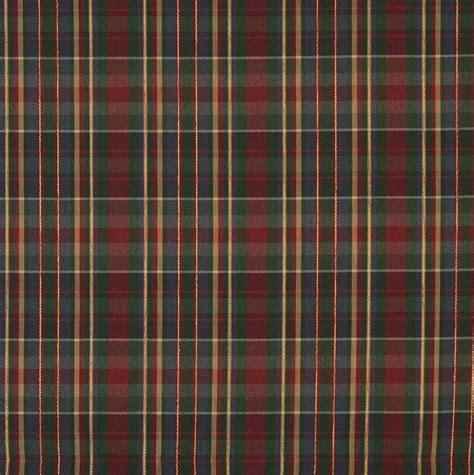 Burgundy Tan And Dark Green Country Plaid Linen Upholstery Fabric