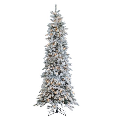 9 Prelit Narrow Flocked Pencil Pine Artificial Christmas Tree Trees
