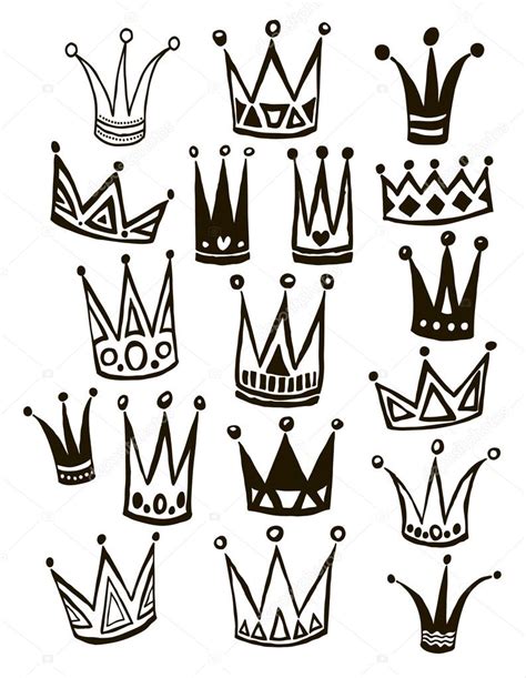 Set Of Cute Cartoon Crowns Hand Drawing Vector Background Bright