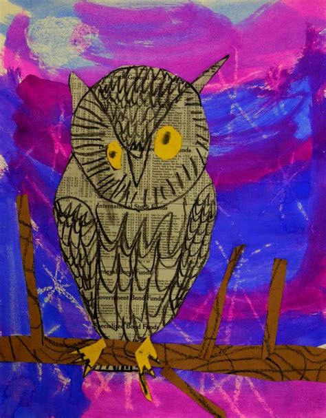 Expedition Art 1st Grade Newspaper Owl Paintings Owl Painting Owl