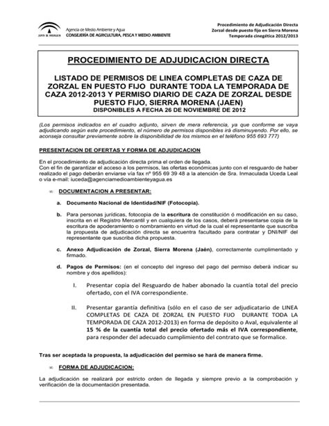 Procedimiento De Adjudicacion Directa Zorzal Sierra Morena