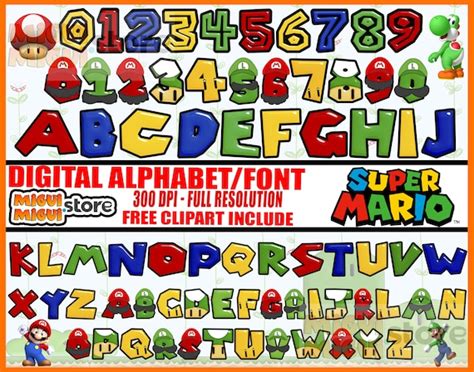 Super Mario Font Super Mario Alphabet Pack Free Mario Png Etsy Free