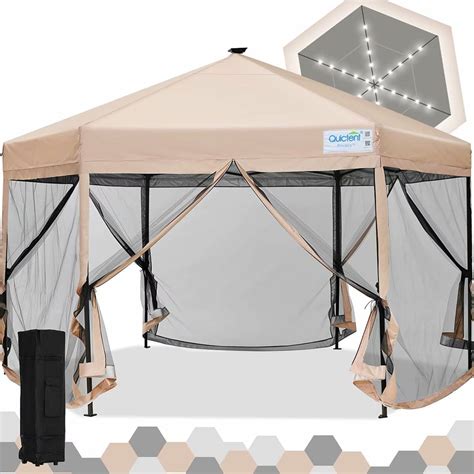 Quictent 13’ X 13’ Hexagonal Gazebo Pop Up Canopy Tent With Mosquito Net Easy Up Screened
