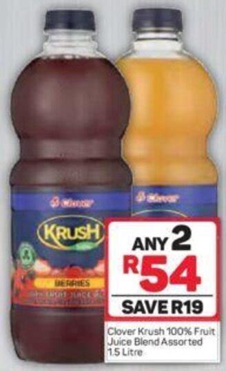 Clover Krush 100 Fruit Juice Blend 2x15l Offer At Pick N Pay