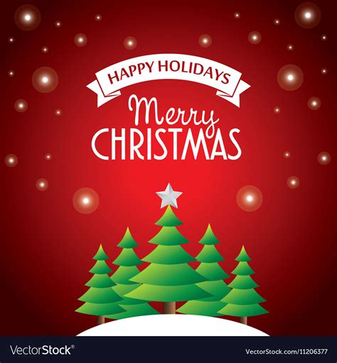 Postcard Happy Holidays Merry Christmas Pine Tree Vector Image