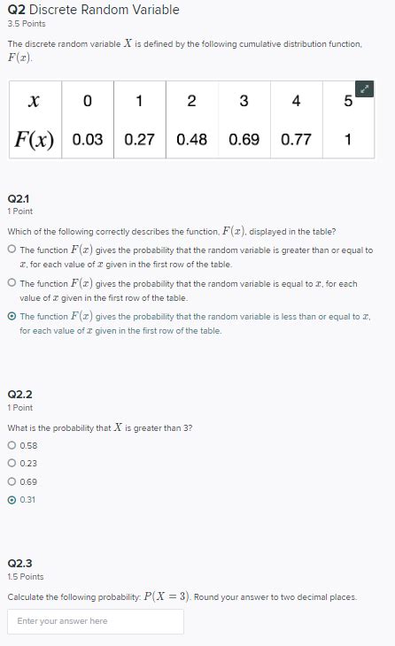 Solved Q2 Discrete Random Variable 3 5 Points The Discrete Chegg