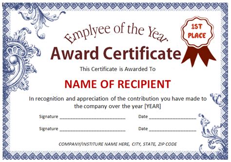 Certificate Sample Award Master Of Template Document