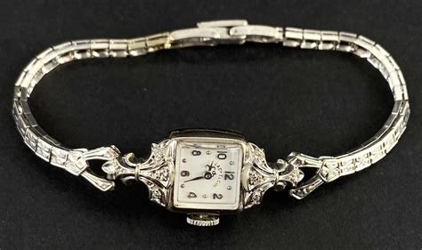 Lot Art Deco 14k White Gold Ladies Wrist Watch