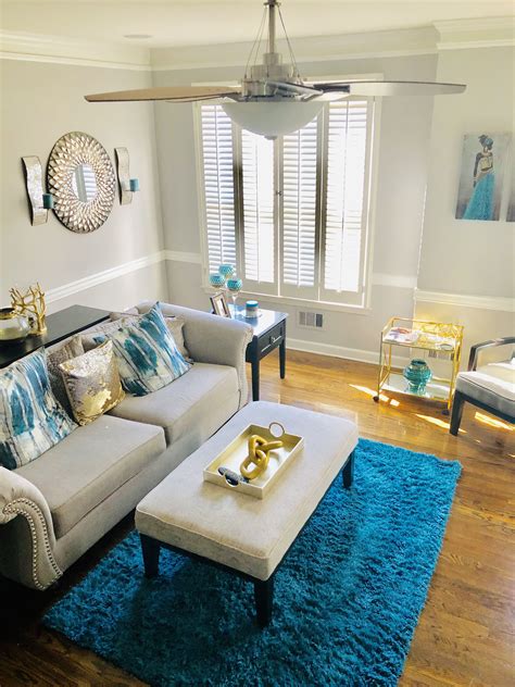 Glam Teal And Gray Living Room Teal Living Rooms Teal Living Room
