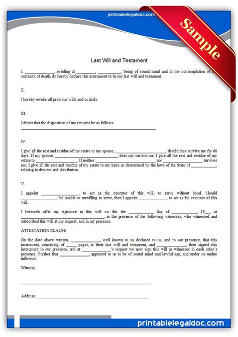People involved in the last will and testament. Free Printable Last Will And Testamant, Simple Form ...