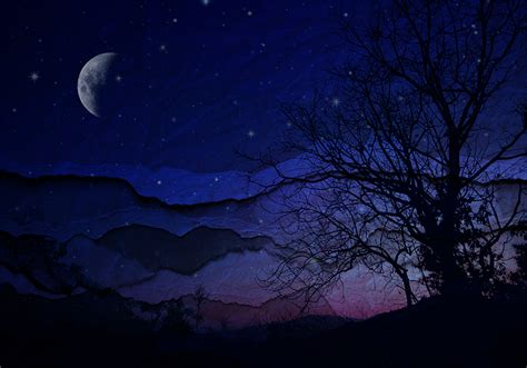 Ay Ile Gece Orijinal Manzara Gece Gökyüzü Duvar Kağıdı Tenstickers