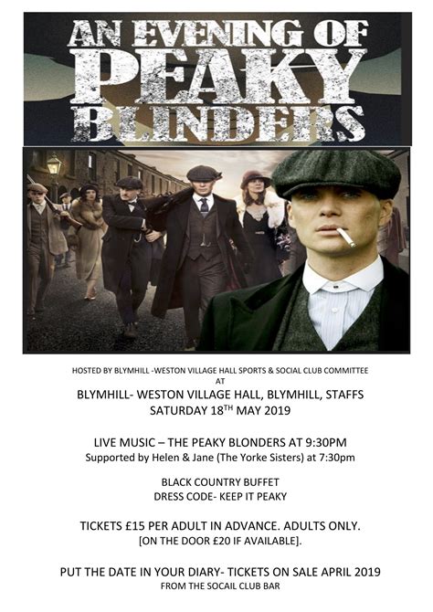 Peaky Blinders Theme Party Night Blymhill And Weston Under Lizard Village Hall