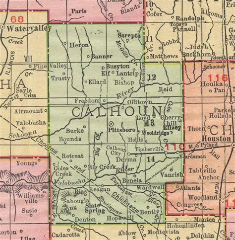 Calhoun County Mississippi 1911 Map Rand Mcnally Pittsboro