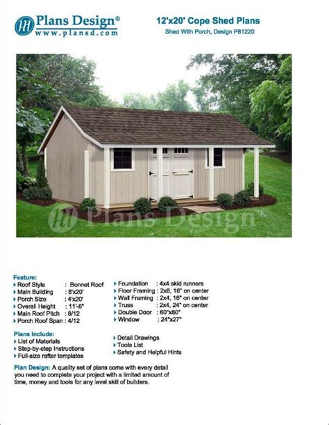 12 X 20 Storage Shed With Porch Playhouse Plans Etsy