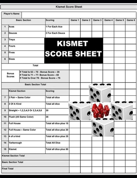 Kismet Score Sheets 120 Kismet Dice Game Score Sheets Kismet Score