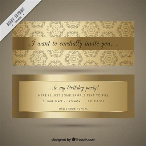 Ornamental Golden Birthday Invitation Free Vector Invitations Gold