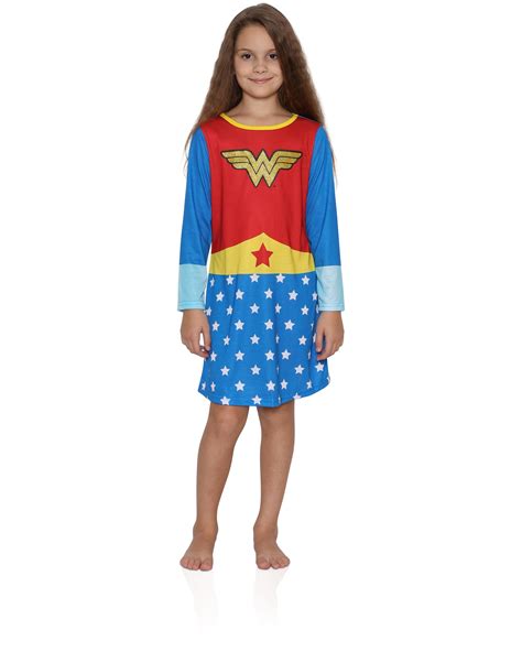 Wonder Woman Dc Girls Nightgown Superhero Pajama Dressy Gown Sleepwear Red Blue Size 10 12