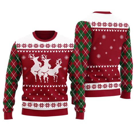 cardinal red reindeer threesome christmas sweater women