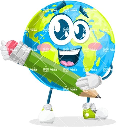Earth Cartoon Vector Character Holding A Pencil GraphicMama