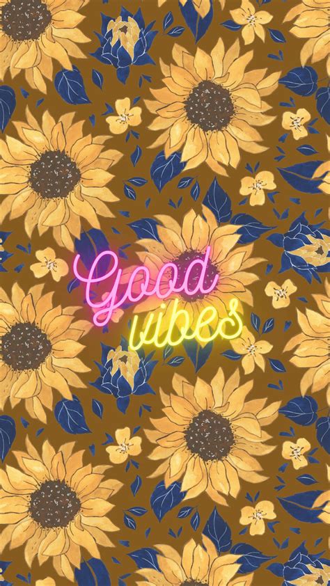 Download Sunflower Texture Over Neon Good Vibe Wallpaper
