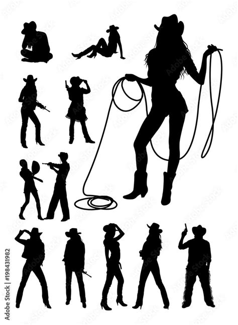 Cowboy And Cowgirl Detail Silhouette Vector Illustration Good Use For