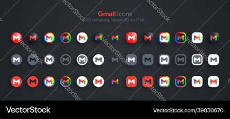Gmail Icons Set Modern 3d And Flat In Different Vector Image