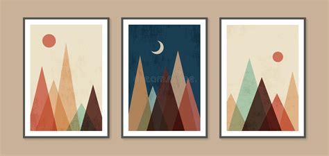 Abstract Contemporary Landscape Posters Modern Boho Background Set