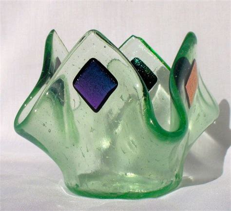 Fused Glass Art Candle Holder Spring Iridized Pale Green With Dichroic